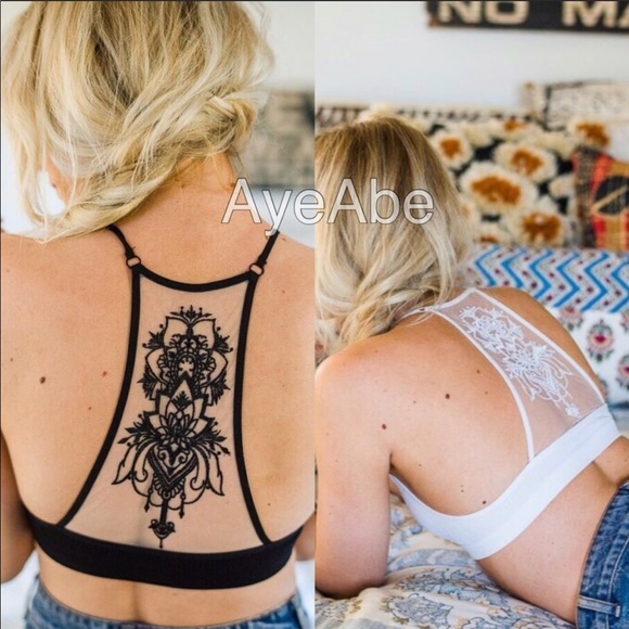 Plus Size Sheer Mesh Tattoo Bralette Black - Picture 2 of 7